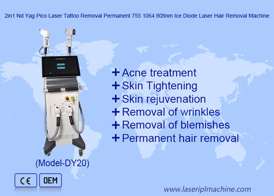 2in1 Nd Yag Pico لیزر حذف خالکوبی دائمی 755 1064 808nm یخ دیود لیزر مو دستگاه